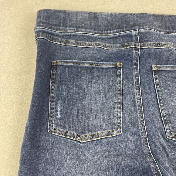 Spanx XL Pull On Skinny Jeans Distressed Dark Wash High Rise Stretch Denim Pants - Picture 10 of 16